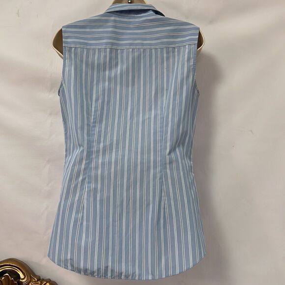 THEORY PINSTRIPE SLEEVELESS BUTTON UP SHIRT SIZE S - Picture 3 of 5